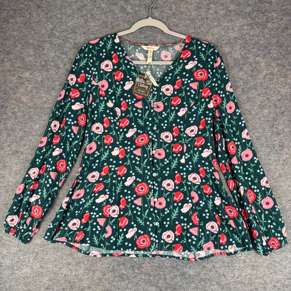 Matilda Jane Yesteryear Floral Poppy Tunic Blouse Top Green Womens Medium M